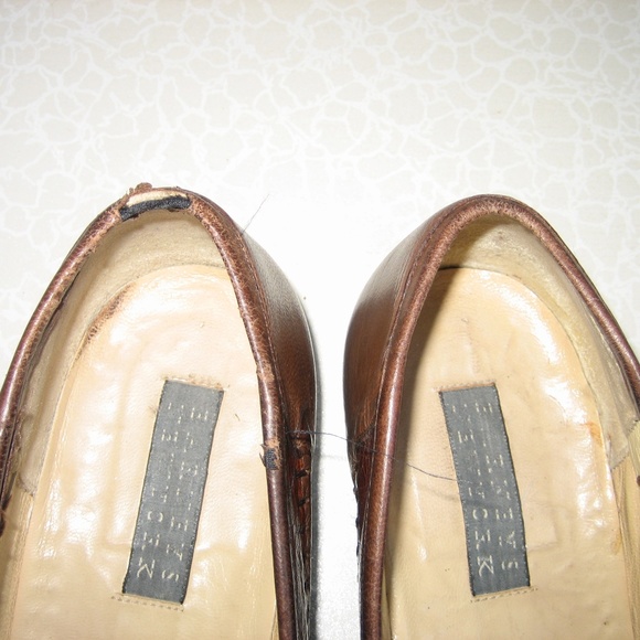 BARNEYS NEW YORK Ostrich Brown Leather Loafers,10M main image 8